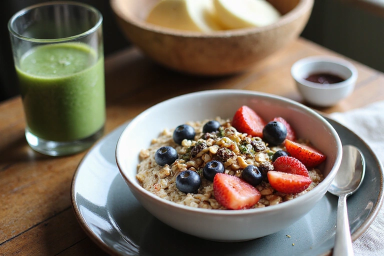 Healthy breakfast with fruits and nuts