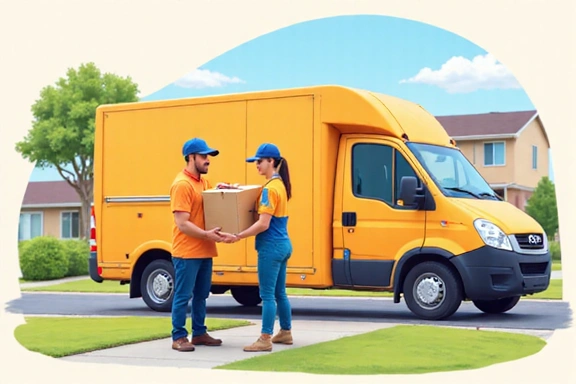 Package delivery illustration with mail truck and boxes