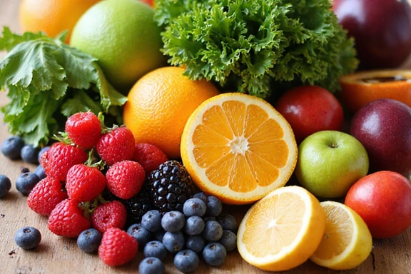 Colorful array of fruits and vegetables rich in antioxidants